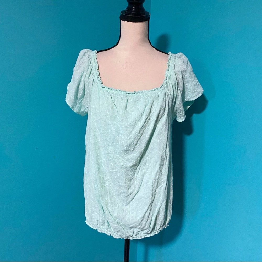 Lane Bryant 14/16 Mint Blue Green Cotton Short Sleeve Top